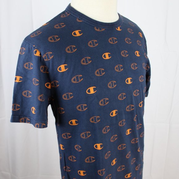 Champion T Shirt All Over Logo Print Streetwear Mens Medium - Picture 1 of 8